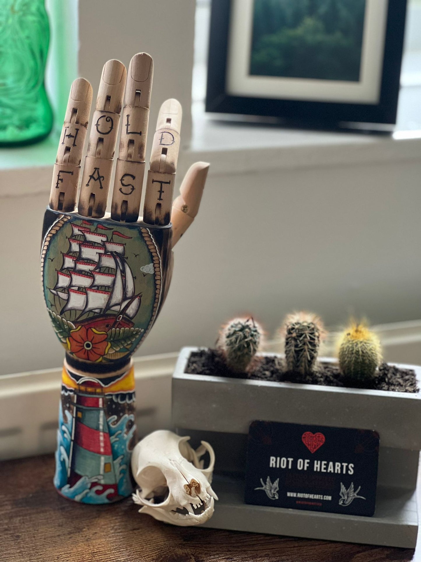 Hold Fast Tattoo inspired Articulated wooden Hand - OOAK